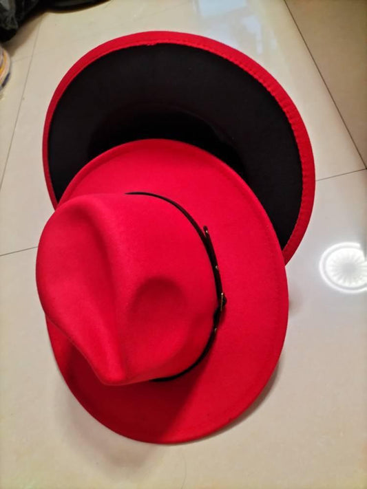European And American Popular Woolen Top Color Matching Flat Brim Fedora Jazz Hat - MANDOTOS
