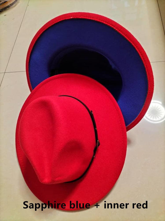 European And American Popular Woolen Top Color Matching Flat Brim Fedora Jazz Hat - MANDOTOS