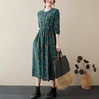 Retro Blossom Cotton-Linen Maxi Dress