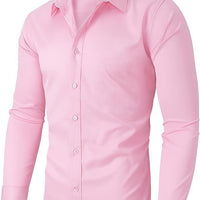Men's slim-fit pink solid-color work shirt by Ancient Energy.