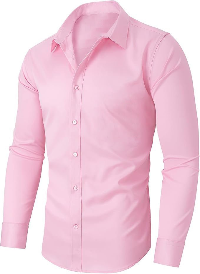 Men's slim-fit pink solid-color work shirt by Ancient Energy.