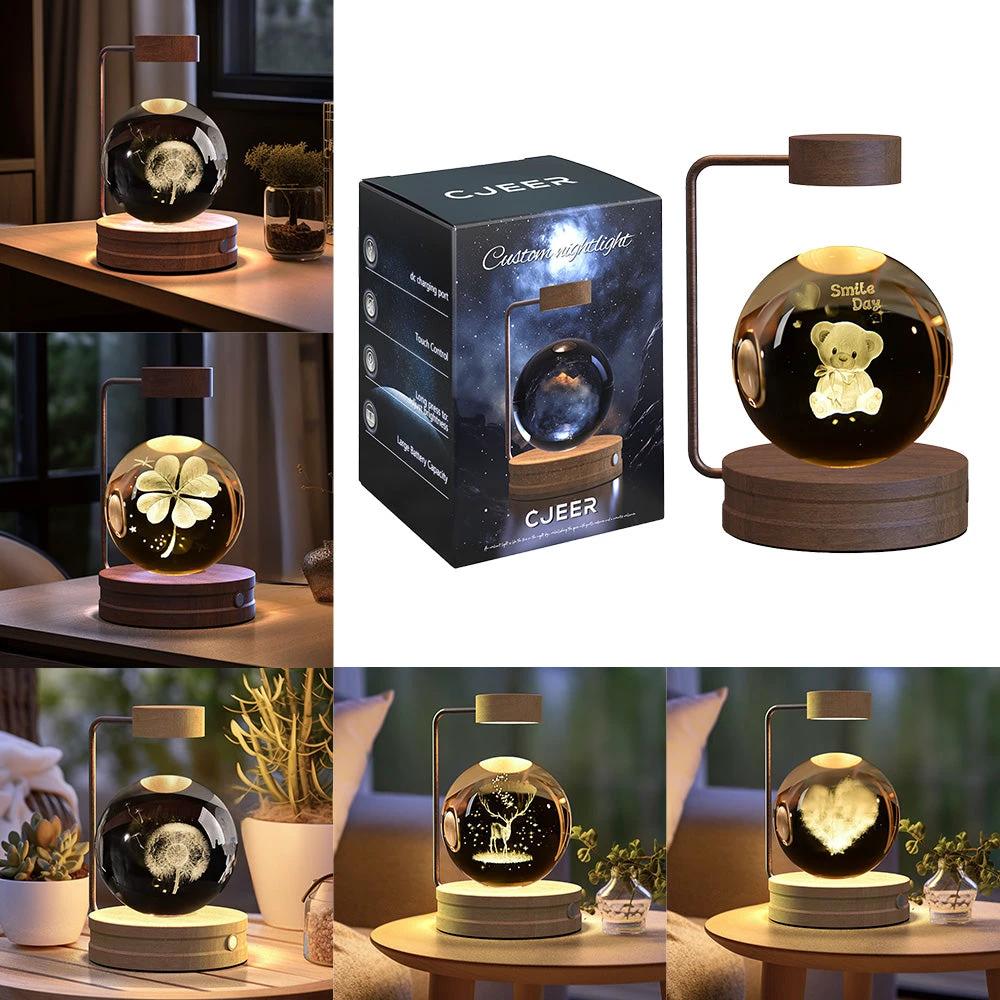 Crystal Ball Cosmic Dinosaur Indoor Night Light USB Power Warm Bedside Light Birthday Gift Night Lamp MANDOTOS