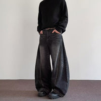 Men's Ancient Energy wide-leg denim pants, dark wash, relaxed fit.
