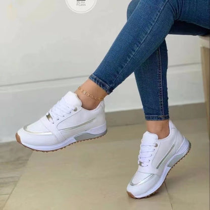Casual Lace-up Flat Shoes Women Shallow Round Toe Sports Walking Sneakers - MANDOTOS