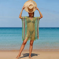 Women's Knitted Colorful Striped Beach Blouse - MANDOTOS INTERNATIONAL0