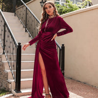 Women's Korean Velvet High Neck Sexy Evening Dress MANDOTOS