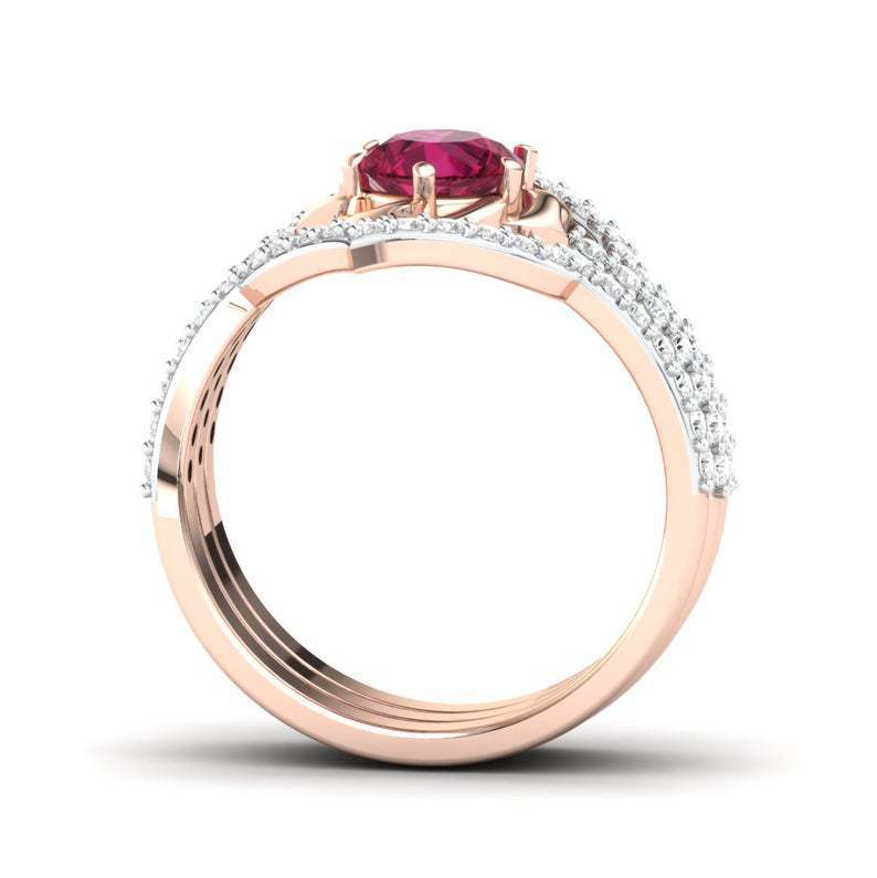 Exquisite Rose Gold Flower Ring Anniversary Proposal Jewelry Women Engagement Wedding Band Ring Set - MANDOTOS
