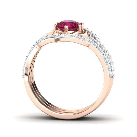 Exquisite Rose Gold Flower Ring Anniversary Proposal Jewelry Women Engagement Wedding Band Ring Set - MANDOTOS