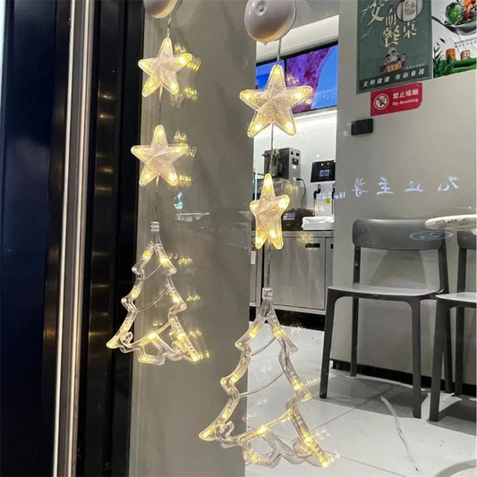 Christmas 3pcs LED Light Star Xmas Tree Hanging Sucker Lamp Window Ornaments Decoration For Home Xmas Navidad New Year Decor Christmas Decorations - MANDOTOS
