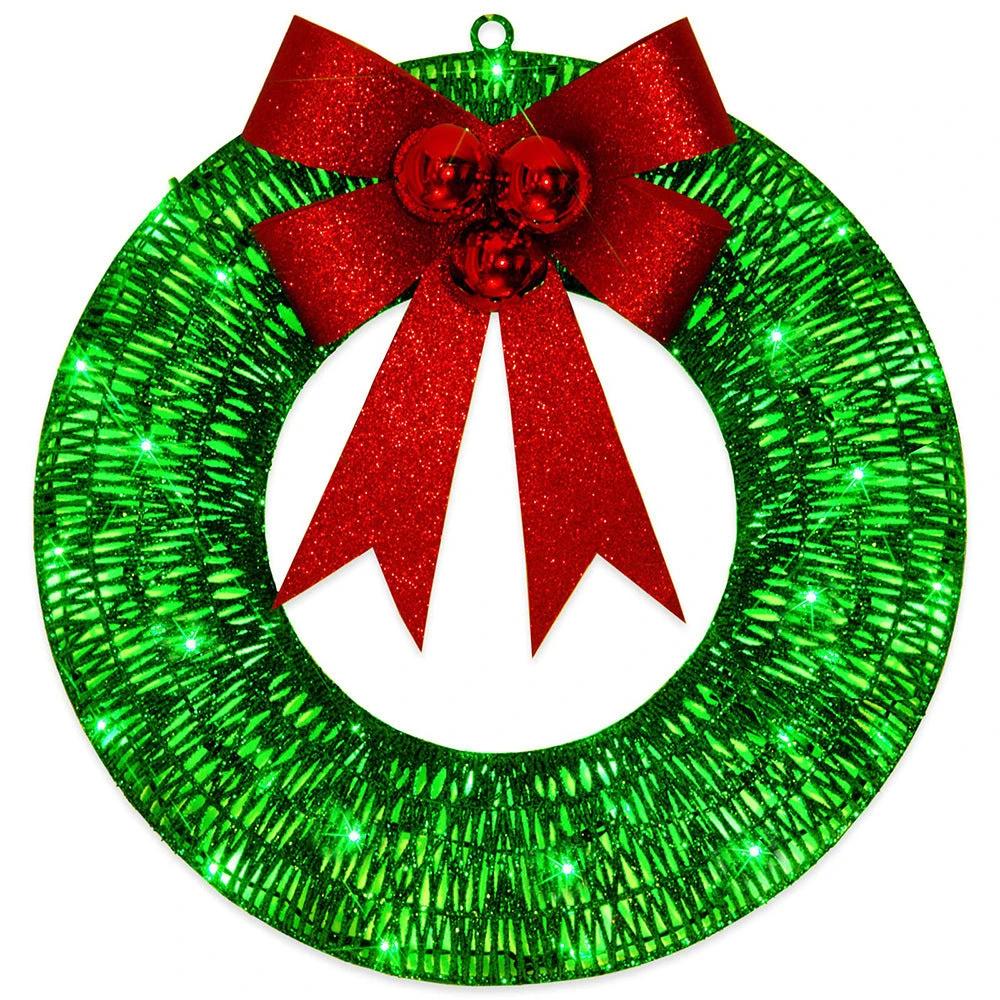 Mandotos Christmas Wreath 50cm Luminous LED Metal Garland Bowknot Front Door Hanging - MANDOTOS