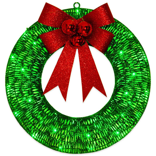 Christmas Garland 50CM Luminous LED Warm Light Metal Luminous Wreath With Big Bowknot Christmas Front Door Home Holiday Party Door Hanging Decor - MANDOTOS