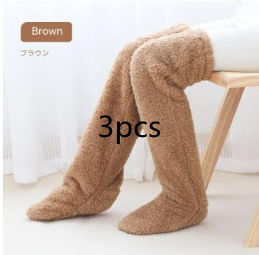 Over Knee High Fuzzy Long Socks Winter Warm Cold Leg Knee Joint Cold-proof Stockings Home Floor Sleeping Socks - MANDOTOS