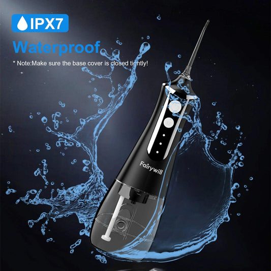 Fairywill Oral Irrigator Portable Water Flosser Dental Teeth Cleaning Waterproof USB Charge With 5 Jets For Braces, Travel - MANDOTOS