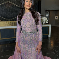 Fariza Long Sleeve Modest Beaded Embellished Evening Dress - MANDOTOS INTERNATIONALLong Dress