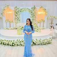 Fariza Long Sleeve Modest Beaded Embellished Evening Dress - MANDOTOS INTERNATIONALLong Dress