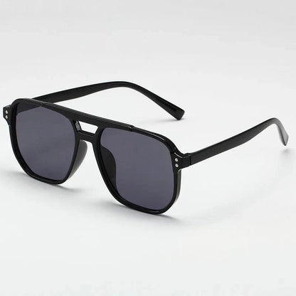 Vintage unisex square sunglasses with black lenses, designer brand, UV400 protection, suitable for men and women.