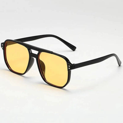 Vintage unisex square sunglasses with black lenses, designer fashion glasses for men and women, UV400 protection.