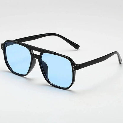 Vintage unisex square sunglasses with black lenses, designer style, UV400 protection, suitable for men and women.