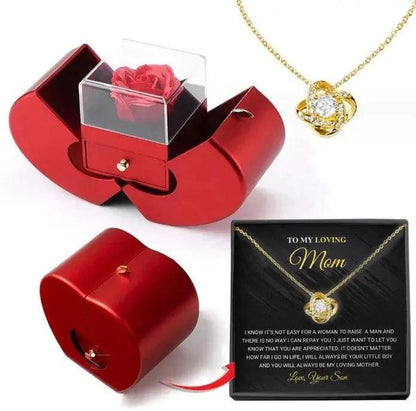 Fashion Jewelry Box Red Apple Christmas Gift Necklace Eternal Rose For Girl Mother's Day Valentine's Day Gifts With Artificial Flower Rose Flower Jewelry Box - MANDOTOS
