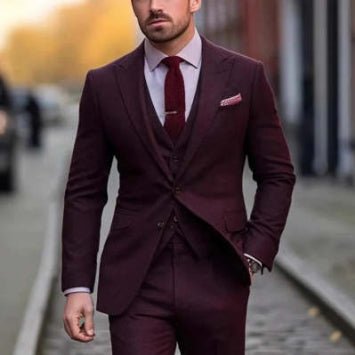 Mens Slim-Fit Light Luxury Suit in burgundy by Ancient Energy