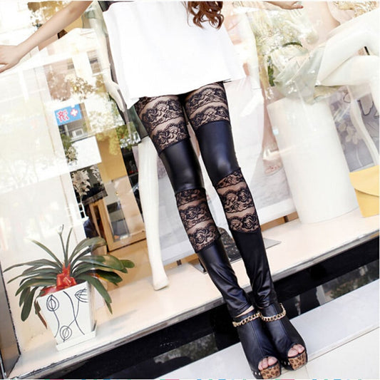 Chic Autumn Lace & Leather Leggings