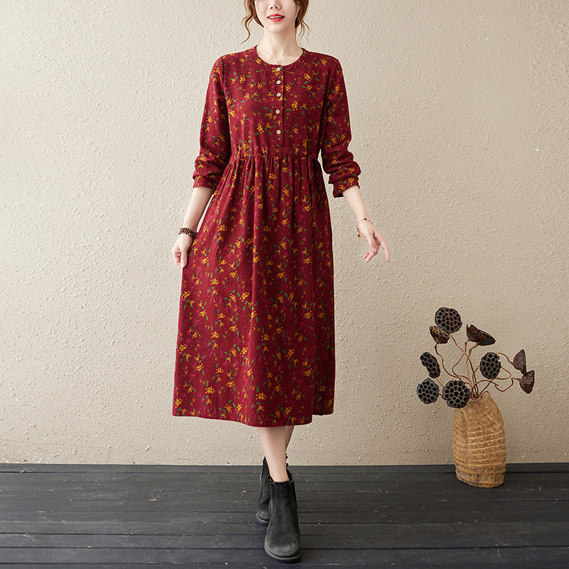 Retro Blossom Cotton-Linen Maxi Dress