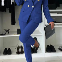 Double-Breasted Lapel Blazer & Zip-Up Trousers Suit