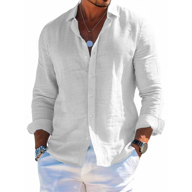 Men's Long Sleeve Shirt Casual Loose Lapel Button Top Solid Color Plus Size Blouse Clothing - MANDOTOS INTERNATIONAL0