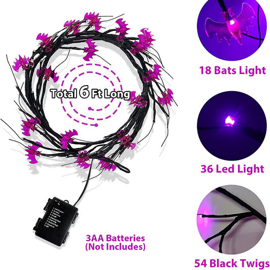 Halloween LED Willow Vine String Light Cool Cartoon Bat Pumpkin Decoration For Indoor Outdoor Party House Decor - MANDOTOS