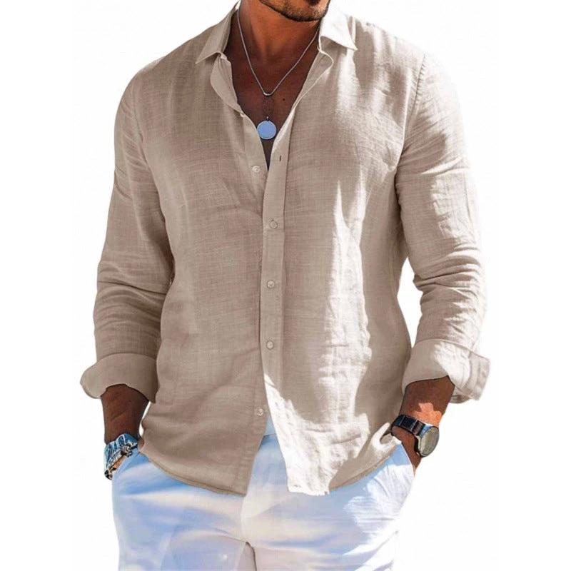 Men's Long Sleeve Shirt Casual Loose Lapel Button Top Solid Color Plus Size Blouse Clothing - MANDOTOS INTERNATIONAL0