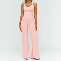 Women's yoga set: pink V-neck sleeveless top with slim straight pants by Ancient Energy