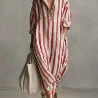 Striped Lapel Collar Dress – Side Slits & Pockets - MANDOTOS INTERNATIONALDresses