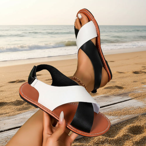 Women's Color-Block Cross-Strap Flat Sandals - MANDOTOS INTERNATIONALFootwear