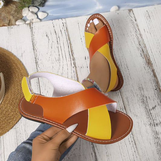 Women's Color-Block Cross-Strap Flat Sandals - MANDOTOS INTERNATIONALFootwear
