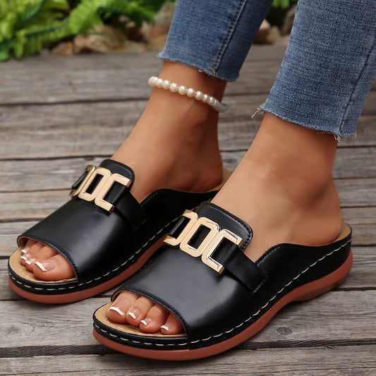 Chain Wedge Platform Peep-Toe Sandals – 5 Colors EU 36–45 - MANDOTOS INTERNATIONALSandals