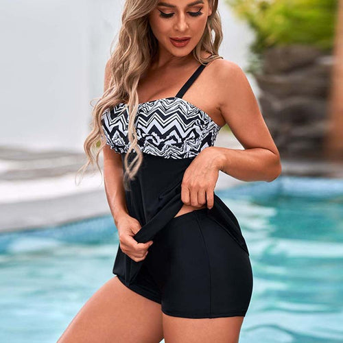 Printed Split Boxer Swimsuit – Two-Piece Set for Women - MANDOTOS INTERNATIONALSwimwear