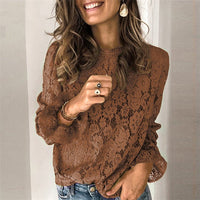 Women's Long-Sleeve Hollow Lace Splicing Top - MANDOTOS INTERNATIONALTops