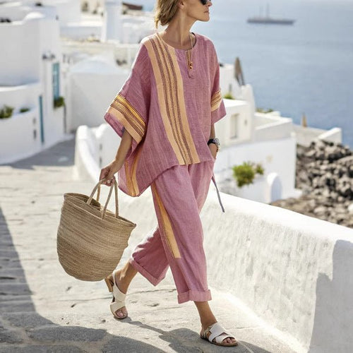 3D Print Batwing Sleeve Two-Piece Set – Loose T-Shirt & Straight-Leg Pants - MANDOTOS INTERNATIONALTwo-Piece Set