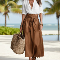 Button-Down Shirt & Straight Skirt Two-Piece Set