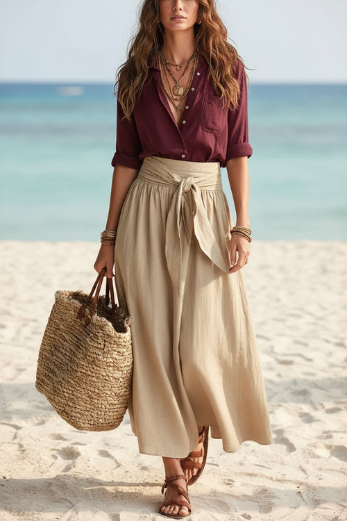 Buy Button-Down Shirt & Straight Skirt Two-Piece Set - Mandotos International