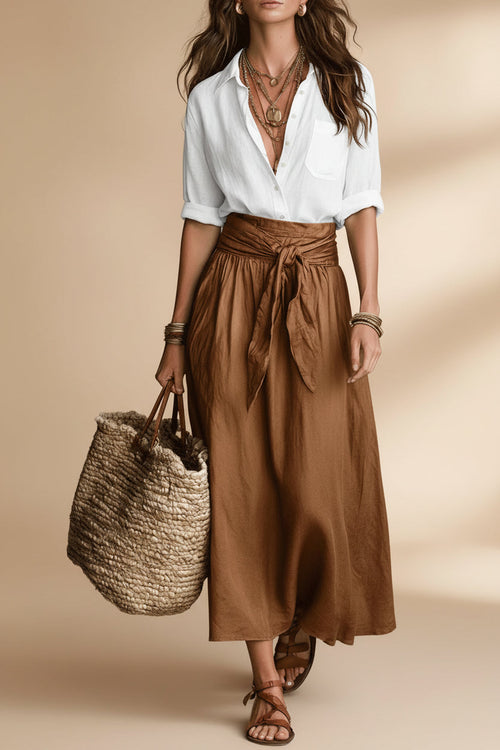 Buy Button-Down Shirt & Straight Skirt Two-Piece Set - Mandotos International