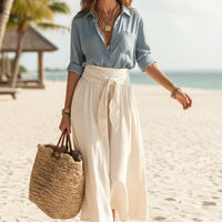 Button-Down Shirt & Straight Skirt Two-Piece Set