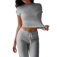 Crew Neck Short Sleeve Top & Full-Length Pants Set – Solid Color, 10 Colors - MANDOTOS INTERNATIONALTwo-Piece Set