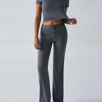 Crew Neck Short Sleeve Top & Full-Length Pants Set – Solid Color, 10 Colors - MANDOTOS INTERNATIONALTwo-Piece Set