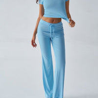Crew Neck Short Sleeve Top & Full-Length Pants Set – Solid Color, 10 Colors - MANDOTOS INTERNATIONALTwo-Piece Set