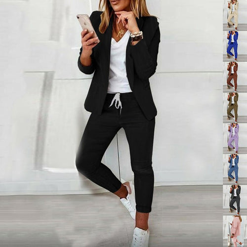 Lapel Blazer & Drawstring Trousers OL Suit – 12 Colors XS–3XL - MANDOTOS INTERNATIONALTwo-Piece Set