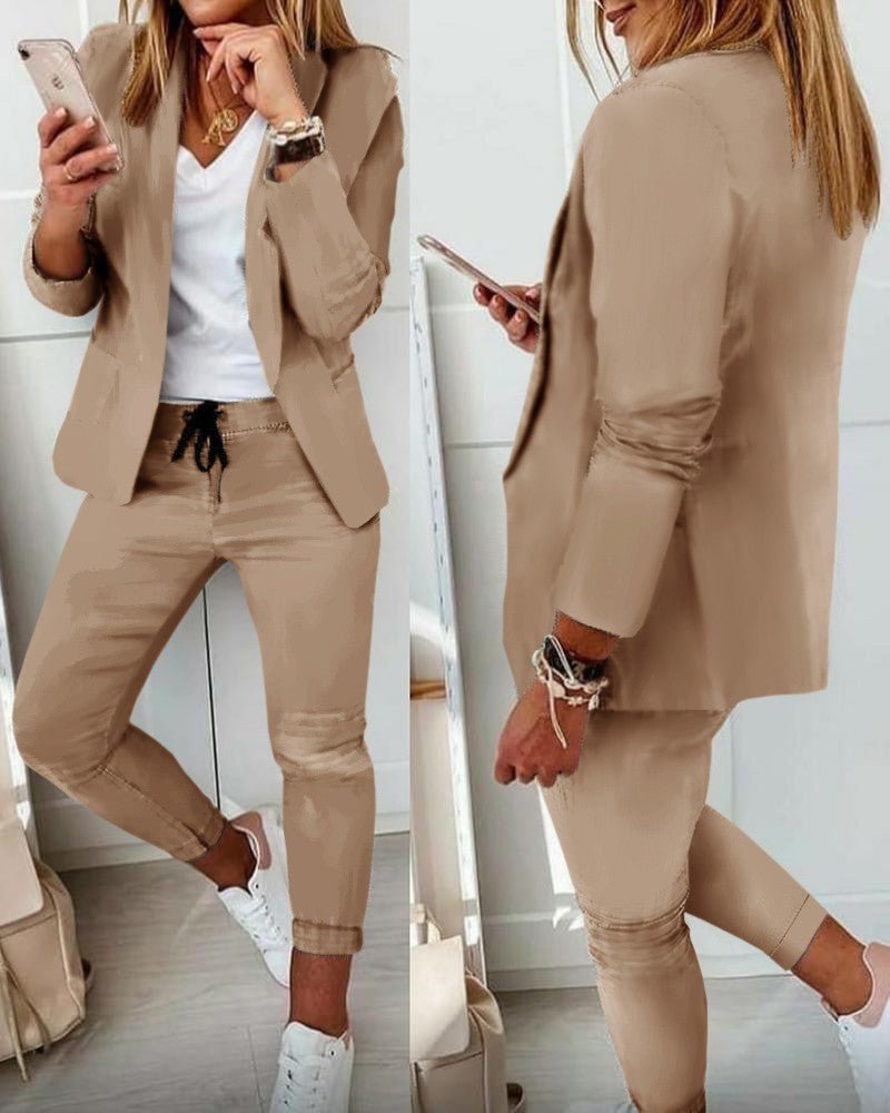 Lapel Blazer & Drawstring Trousers OL Suit – 12 Colors XS–3XL - MANDOTOS INTERNATIONALTwo-Piece Set
