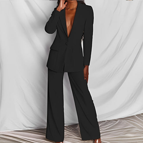 Lapel Button-Down Blazer & Straight-Leg Trousers Suit - MANDOTOS INTERNATIONALTwo-Piece Set