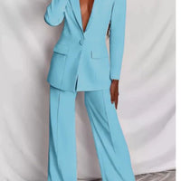 Lapel Button-Down Blazer & Straight-Leg Trousers Suit - MANDOTOS INTERNATIONALTwo-Piece Set