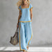 Square-Neck Three-Quarter Sleeve Loose Top & Pants Two-Piece Set - MANDOTOS INTERNATIONALTwo-Piece Set